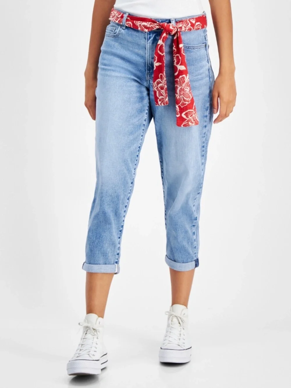 Nautica Womens Flowered Belt Capri Straight Leg Jeans Blue 6 - Picture 2 of 4
